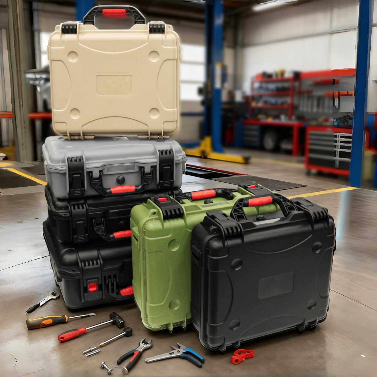 Fish Finder Case - 耐衝撃スポンジ付きポータブルツールボックス、フォームインサート付き防水ハードケース耐衝撃キャリングケース、防爆ボックス